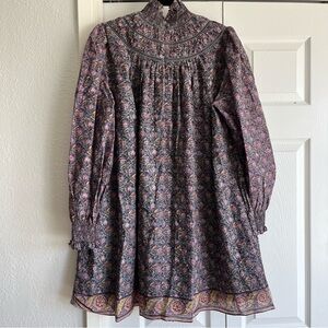 Hunter Bell Chandler High Neck Smocked Dress Falling Leaves Size M Cottagecore